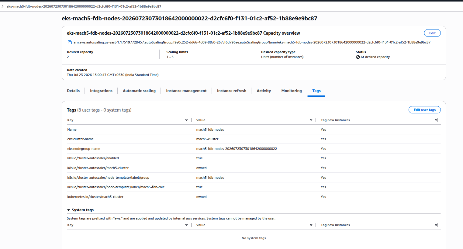 EKS node group Auto Scaling Group tags